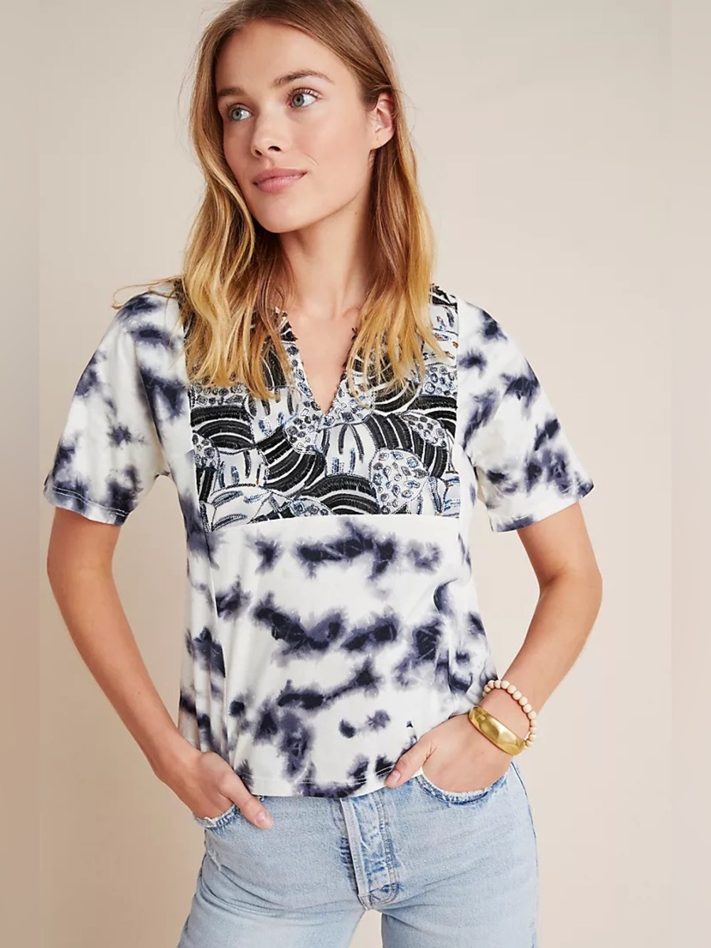 Anthropologie NWT Tiny Elle Embroidered Tie-Dye Top size S